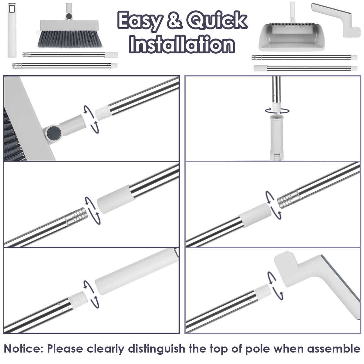 1Set Broom And Dustpan Combo Set With Squeegee Stainless Steel Handle 4 In 1 - Image 3