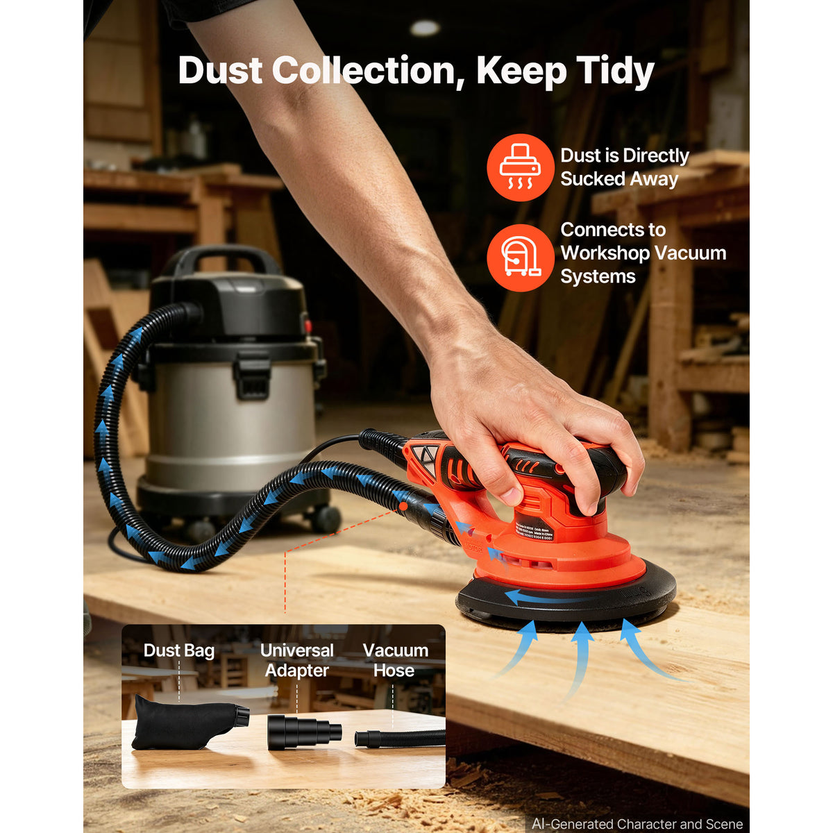 6 Inch Random Orbital Sander 400W Brushless Orbital Sander 4000 10000RPM 7 - Image 3
