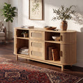 60.04" Natural Color Sideboard Buffet Cabinet with 4 Sliding Fluted Doors for