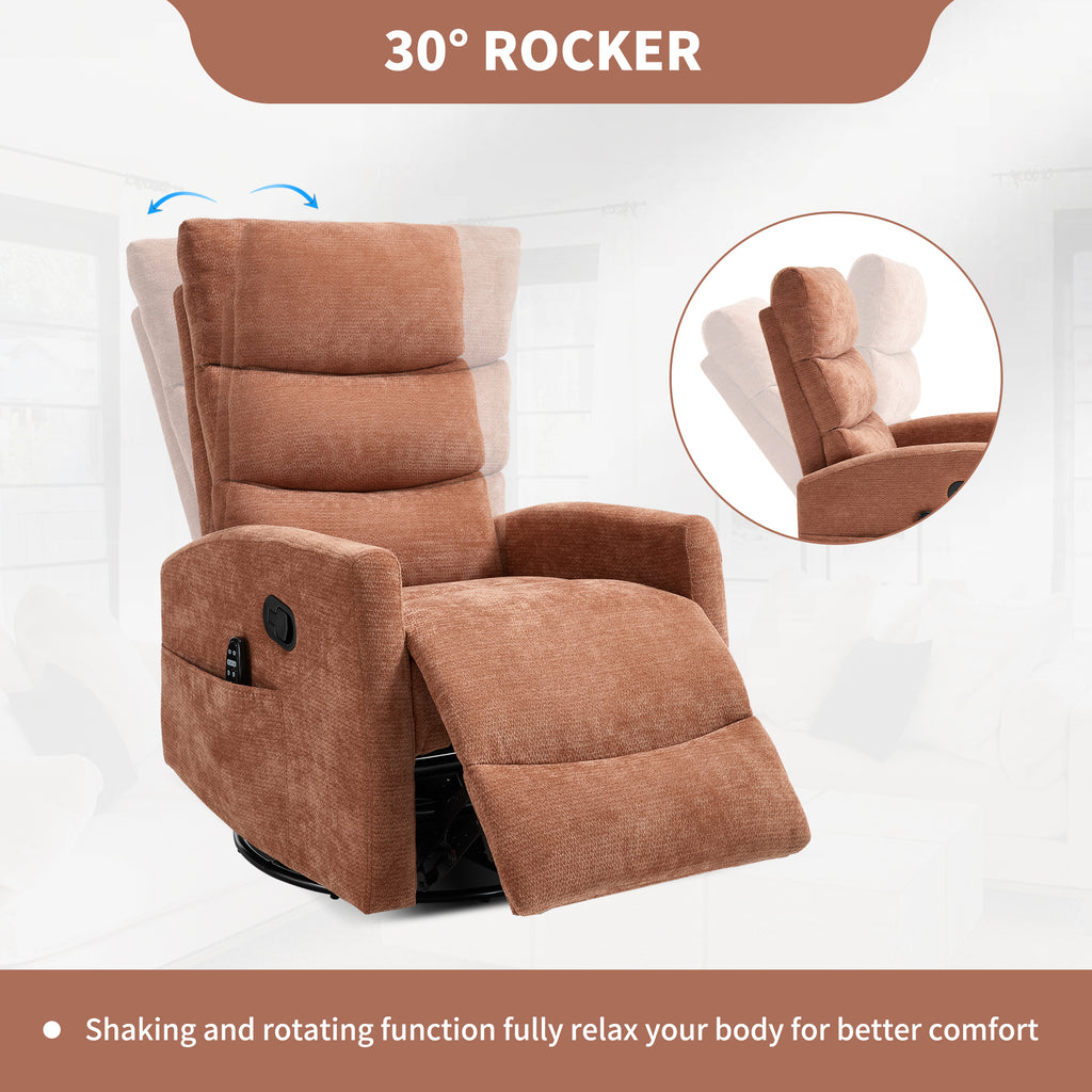 Heat Massage Manual Recliner Chair with Rocker and Swivel in Fabric for Living - Image 5