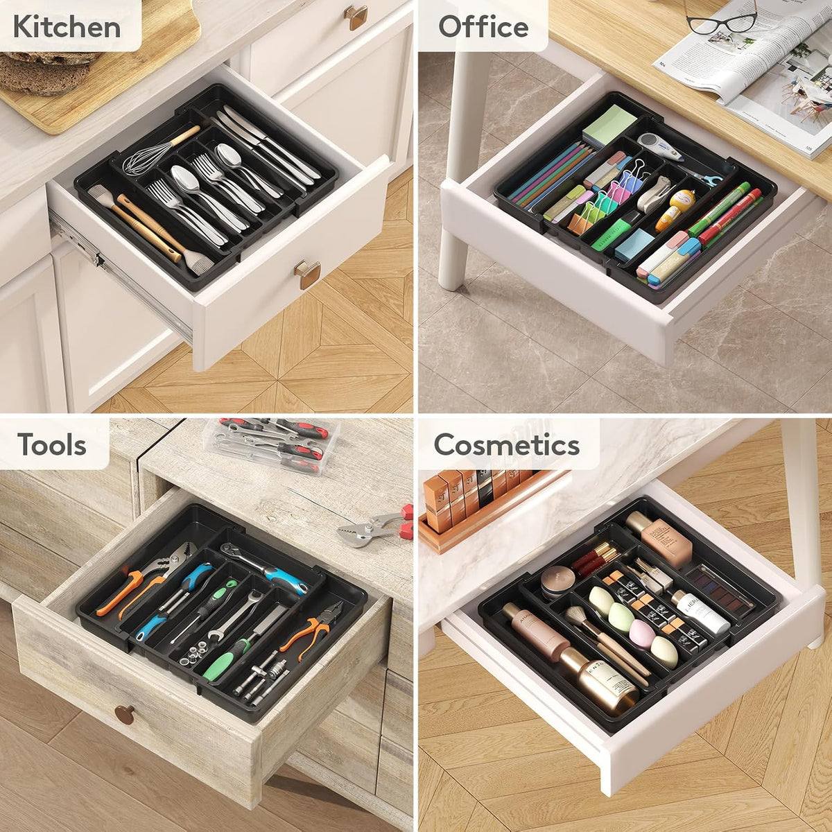 Expandable Silverware Drawer Organizer Adjustable Kitchen Utensil Tray
