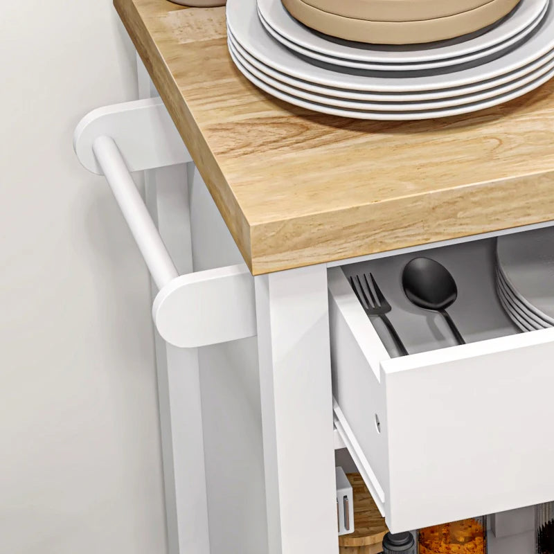 Rolling Kitchen Island with Rubberwood Top