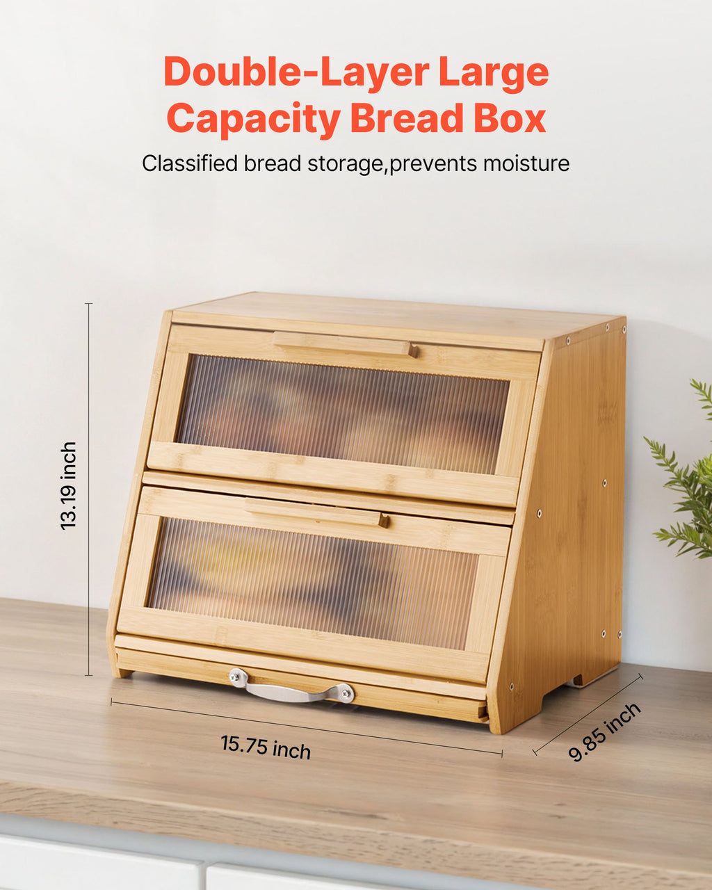 Double Layer Bread Box For Kitchen Counter Bamboo Storage Container Natural - Image 5