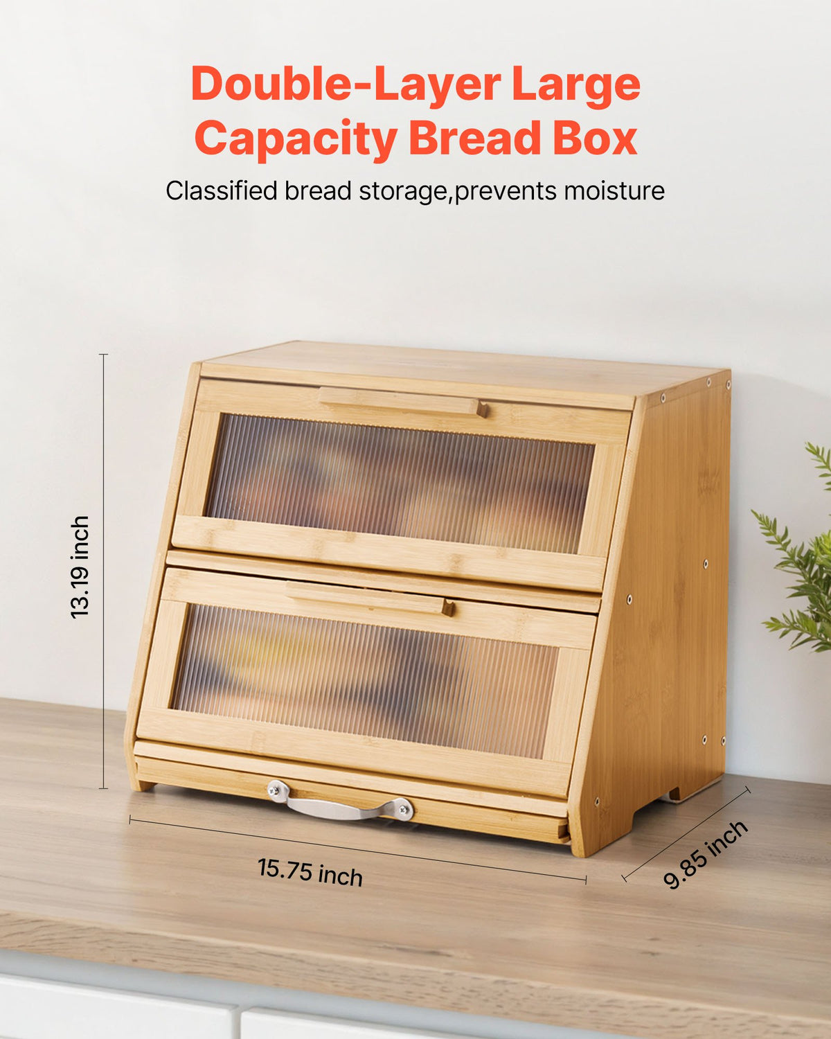 Double Layer Bread Box For Kitchen Counter Bamboo Storage Container Natural - Image 5