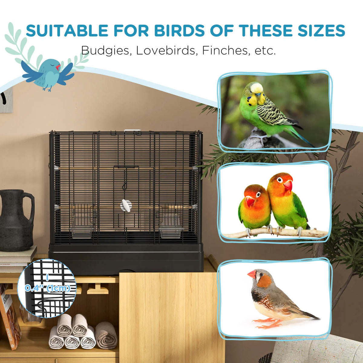 22" Bird Cage for Budgie Finches Canaries Love Birds with Wooden Stands - Image 2