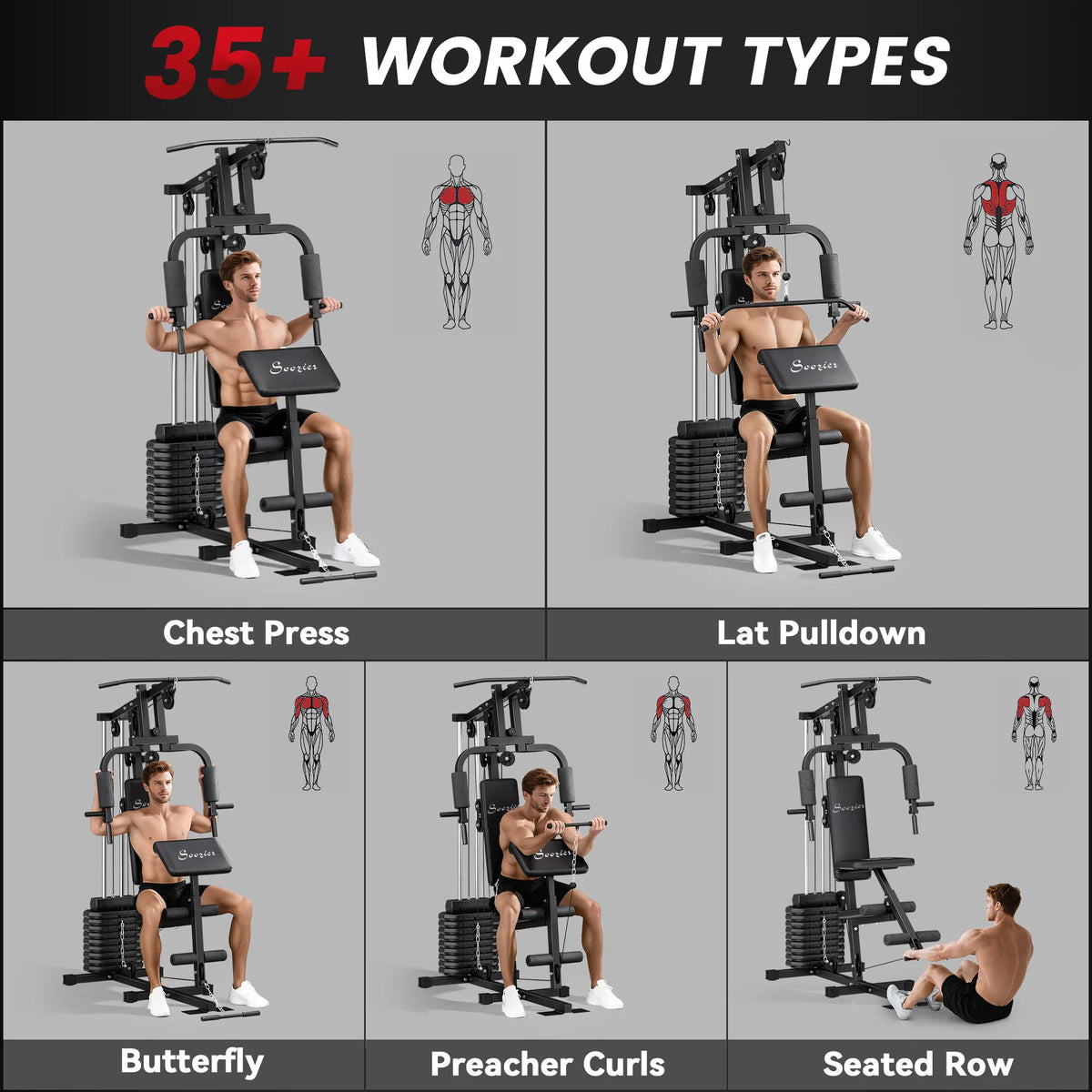 Multi Exercise Home Gym Station with 99lbs Weight Stack for for Back Chest - Image 5