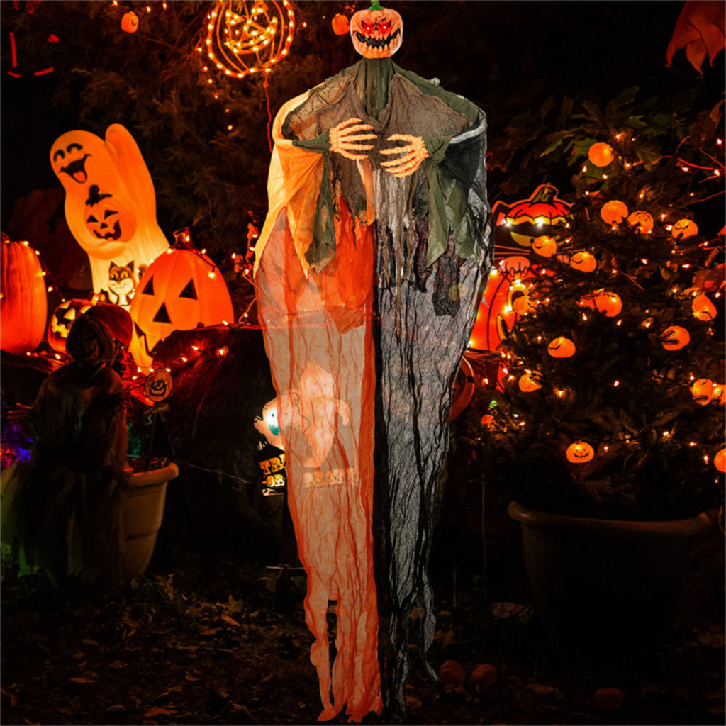 6FT Halloween Hanging Pumpkin Ghost With Red LED Eyes Poseable Arms Scary - Image 5