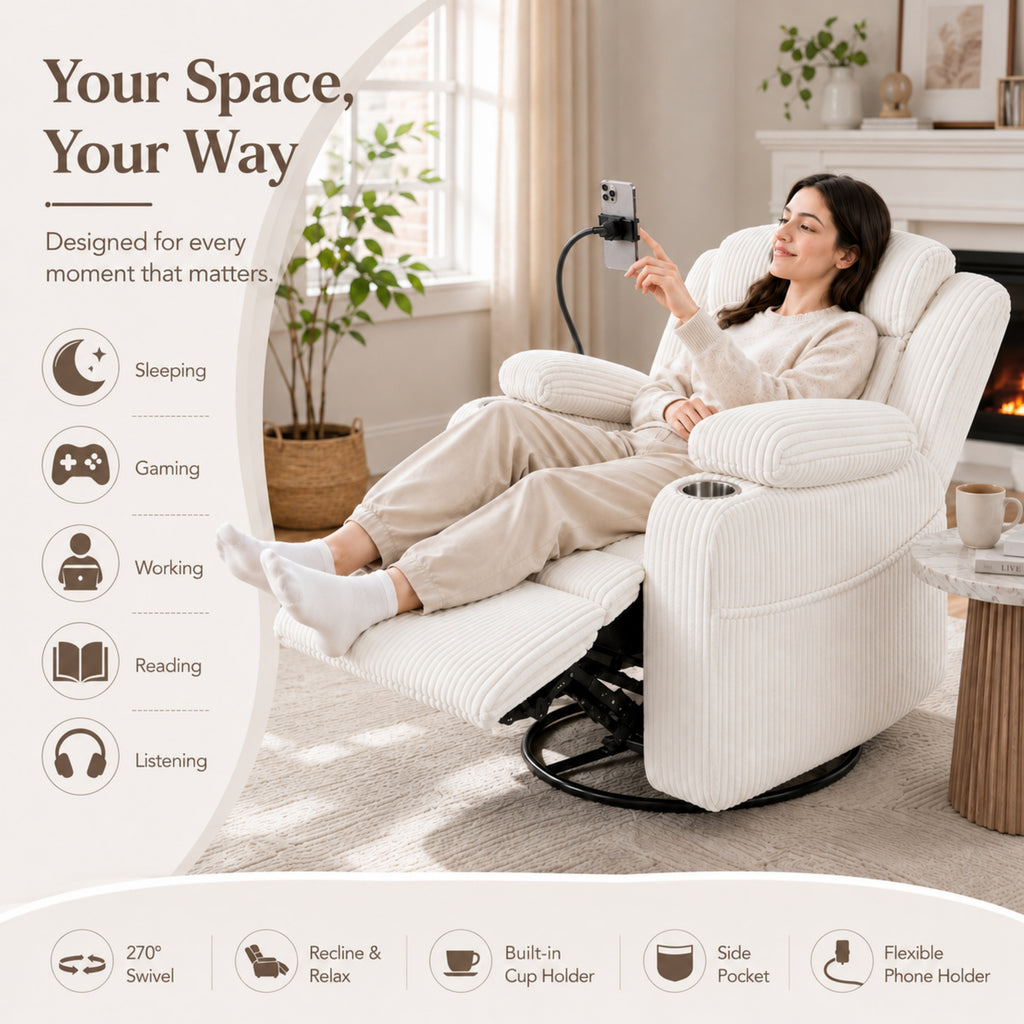 Electric Power Recliner Chair with Heat and Massage 270° Swivel Rocker - Image 5