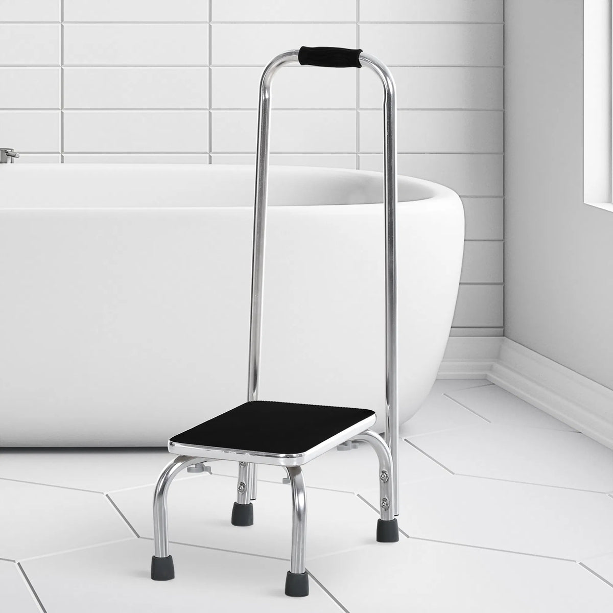 Metal Step Stool with Handle 1 Step Ladder Wide Anti Slip for Outdoor Indoor - Image 4