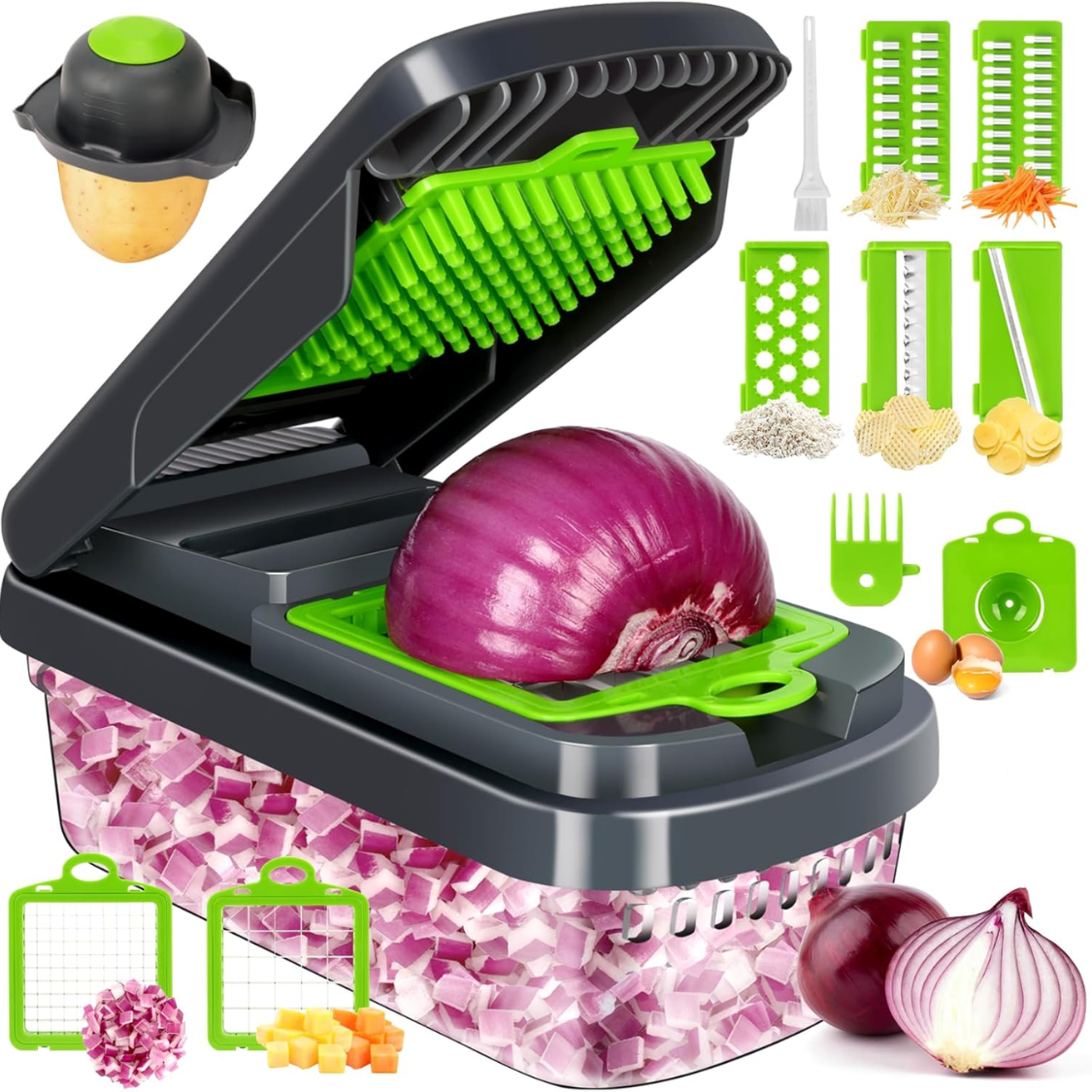 Vegetable Chopper 12 In 1 Food Veggie Chopper Cutter With Container 7 Sharp - Image 2
