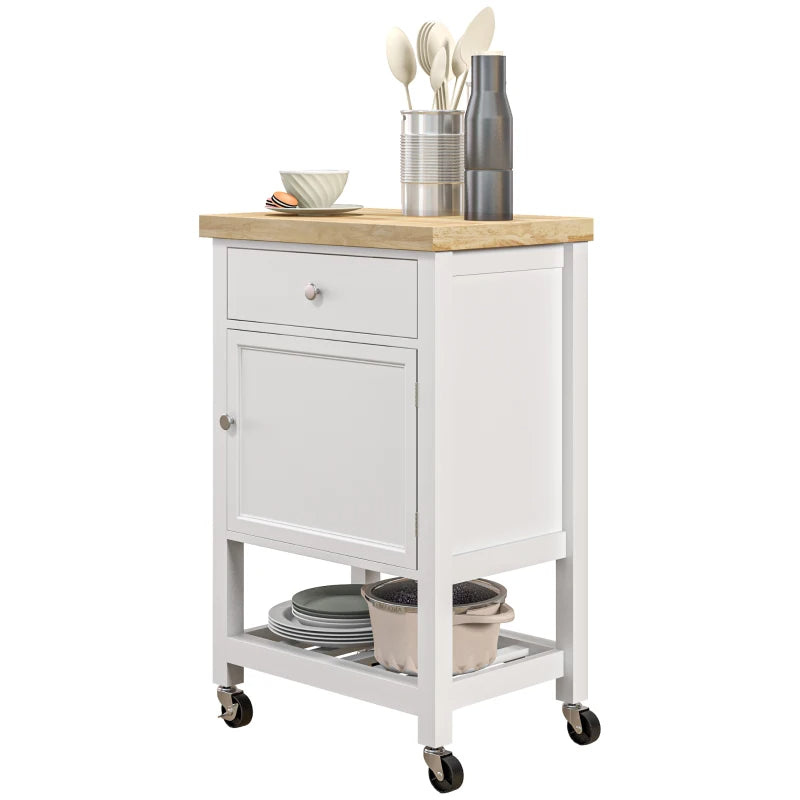 Rolling Kitchen Island with Rubberwood Top