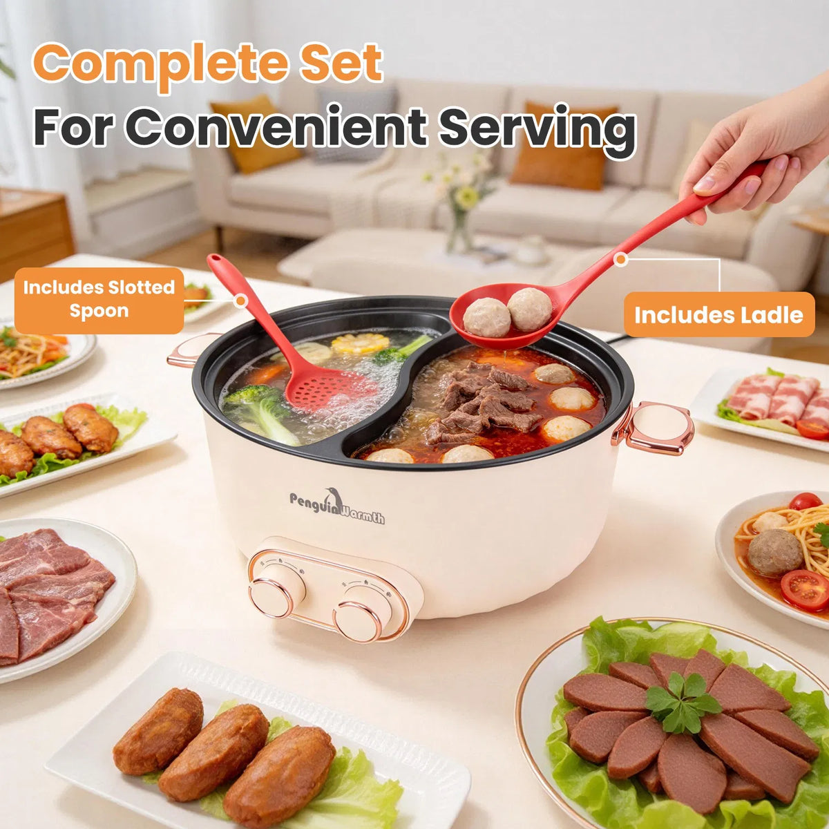 6L/1.59Gal Electric Hot Pot with Divider and Lid 2000W Stainless Steel with 2 - Image 3