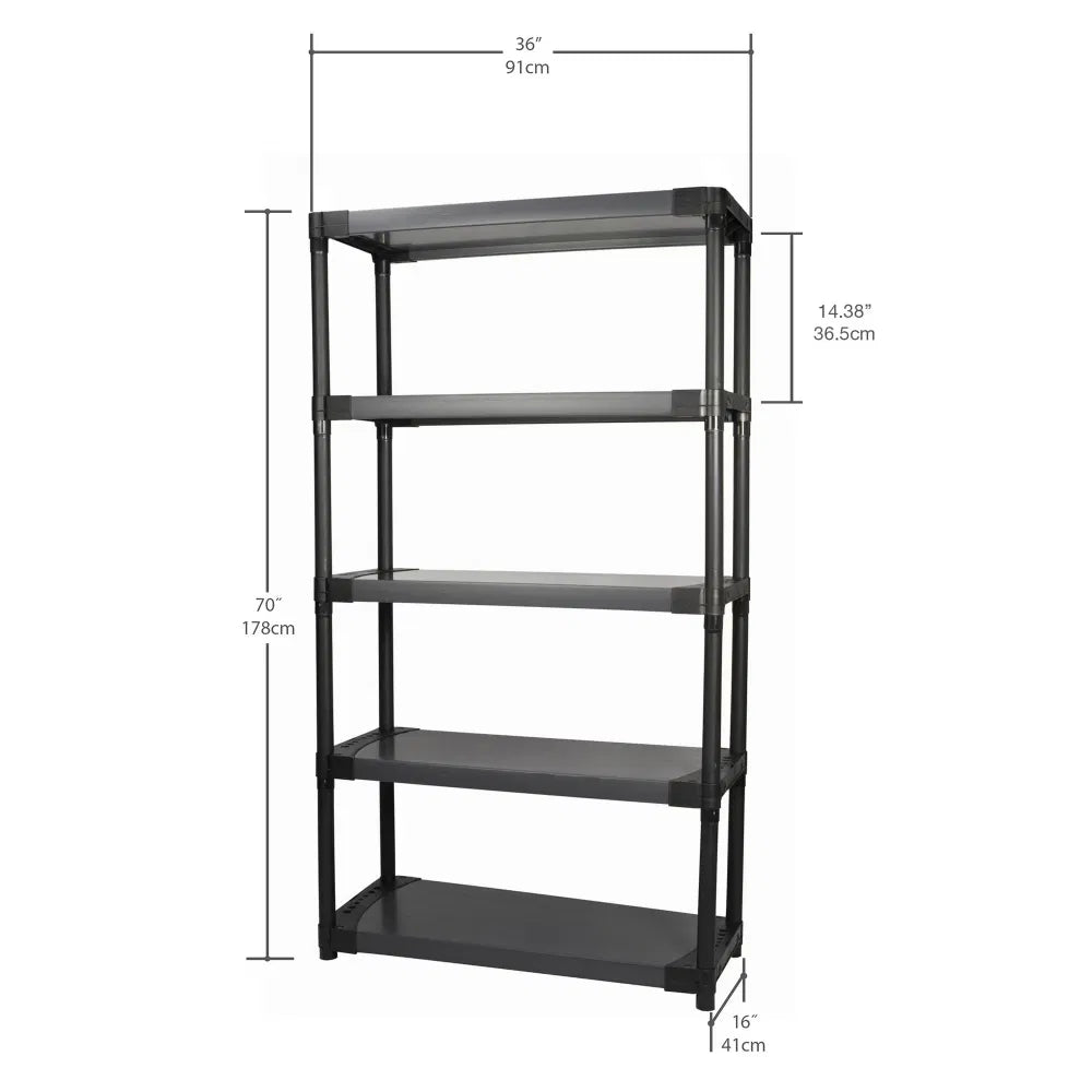 36" Plastic Resin 5 tier Shelving Unit 1 000 lbs Total Capacity