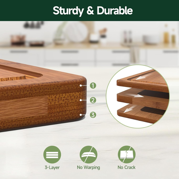 3 Piece Carbonized Bamboo Cutting Board Set Deep Carbonized Chopping Boards