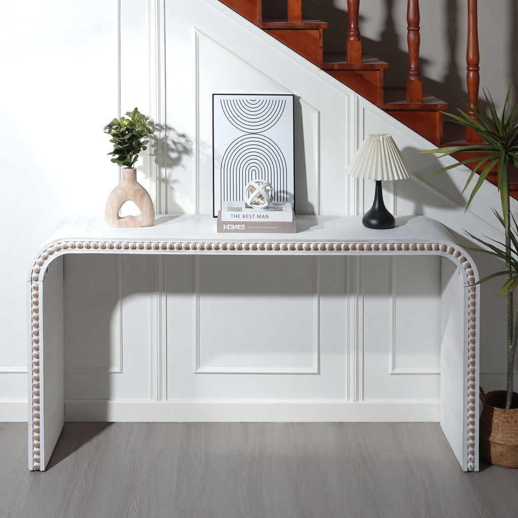 59-Inch Washed White Waterfall Console Table
