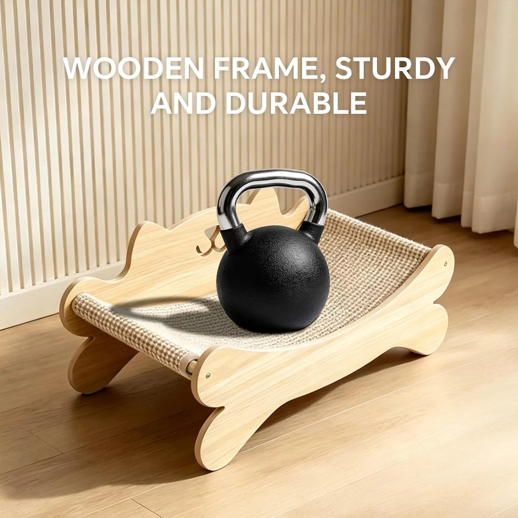 Cat Scratcher Bed for Indoor Cats Kitten Bed Cat Hammock with Solid Wood Frame - Image 3