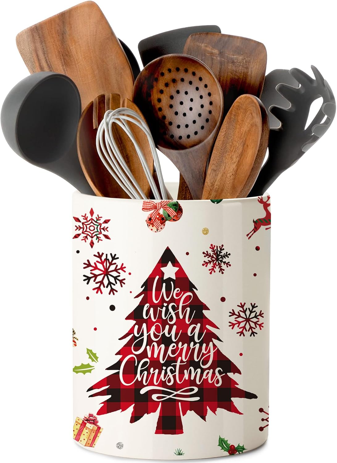 Christmas Kitchen Decor Christmas Tree Ceramic Utensil Holder Festive - Image 2
