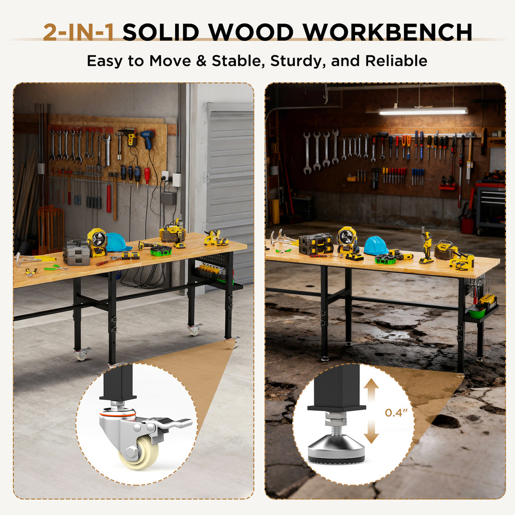 96 Inch Adjustable Workbench with Side Pegboard and Solid Wood Top - Additional Product View 5