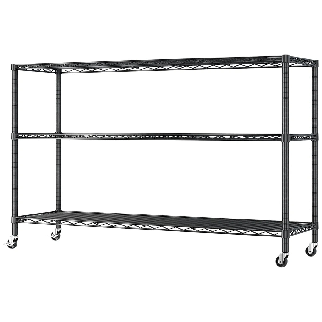 3 tier adjustable shelf spacing with adjustable feet and wheels iron display - Image 3