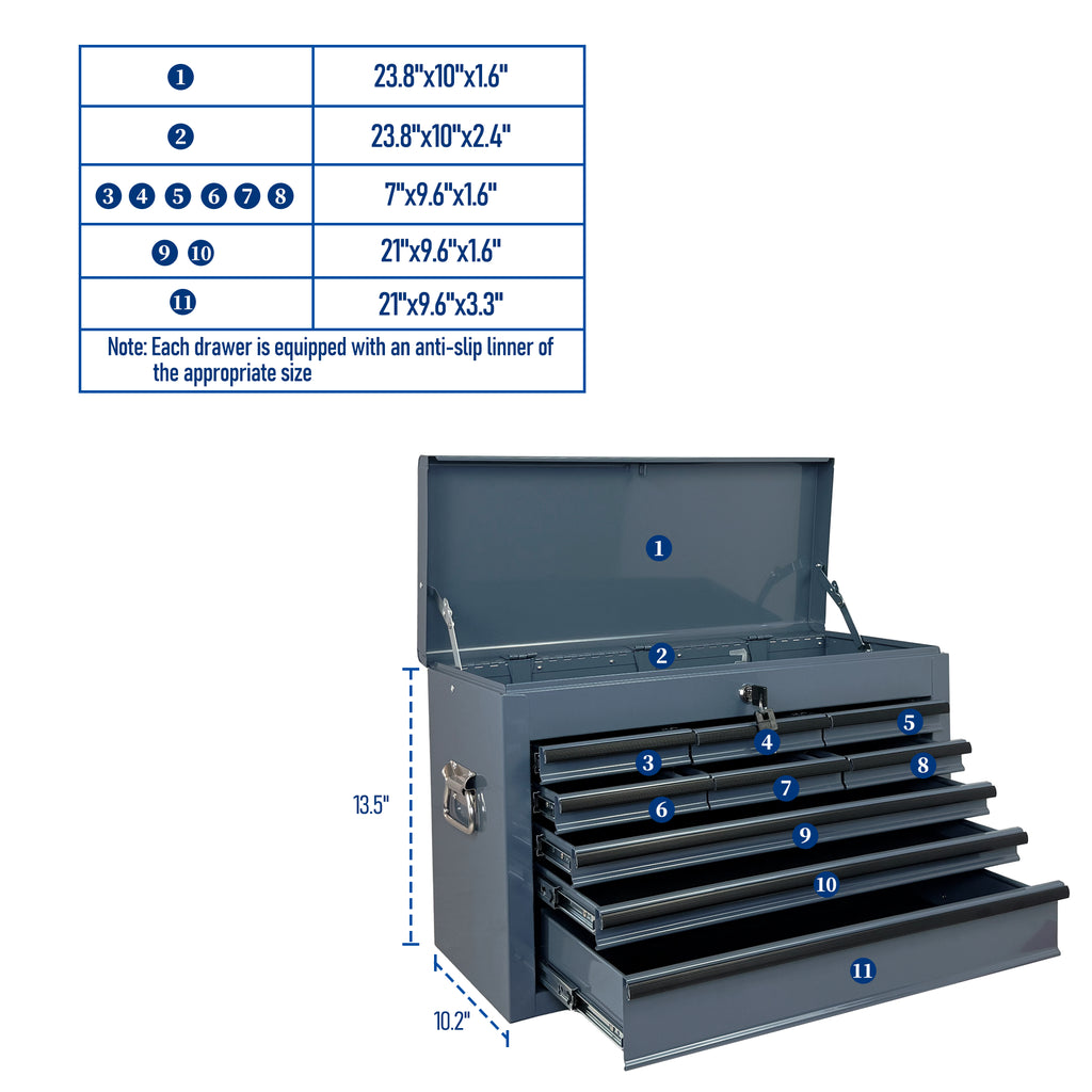 Heavy Duty Metal Tool Box 24 inch Portable Metal Tool Box with 9 Drawers - Image 5