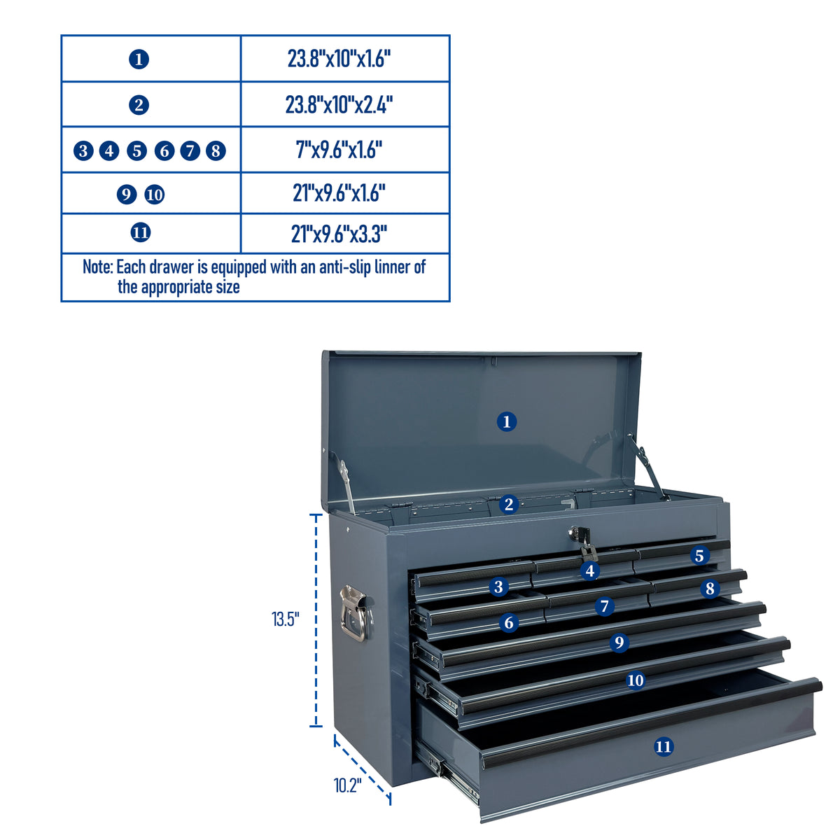 Heavy Duty Metal Tool Box 24 inch Portable Metal Tool Box with 9 Drawers - Image 5