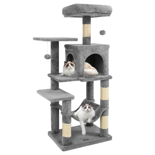 44" Multi Level Cat Tree With Spacious Top Perch 2 Door Condo & Hammock For