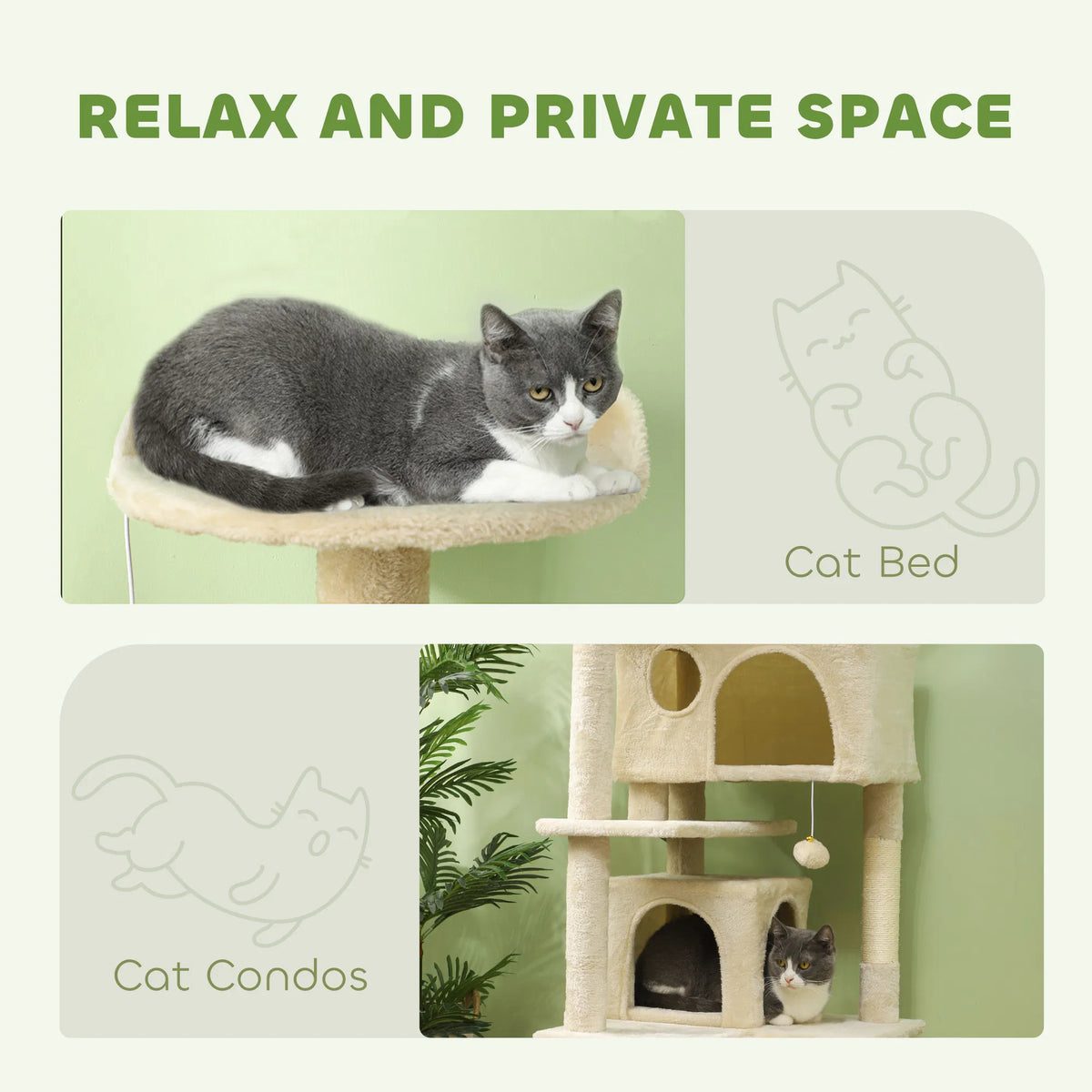 54" Cat Tree Multi Level Cat Tower with Scratching Posts Cat Condos Bed - Image 3