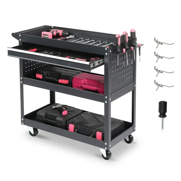 3-tier rolling tool cart metal product angle 7