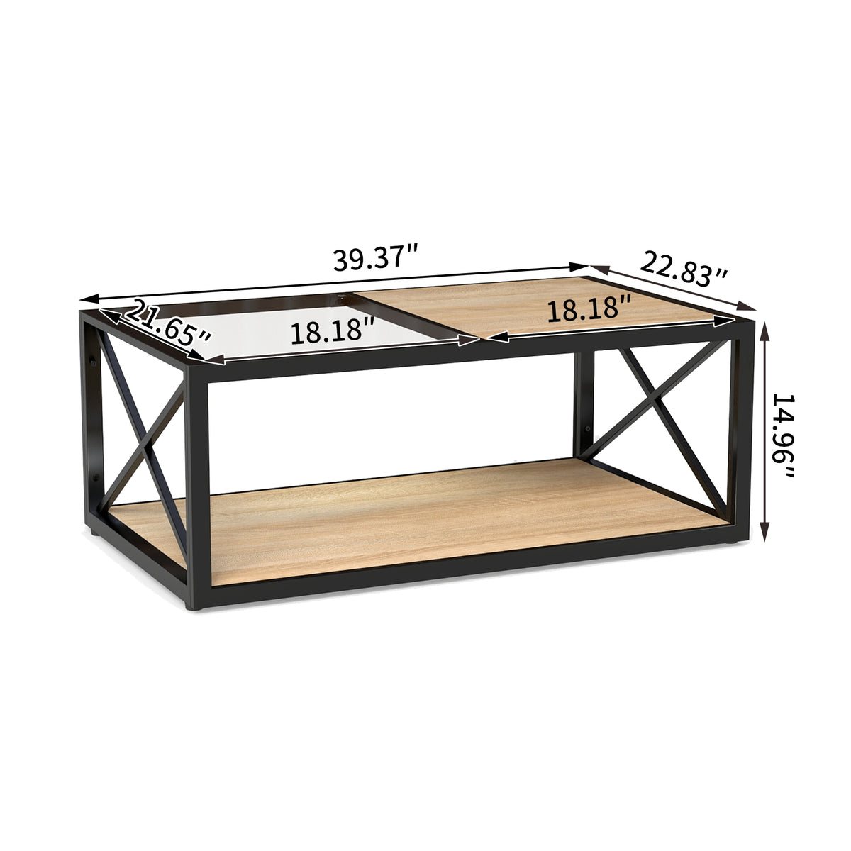 Natural Wood and Glass Coffee Table