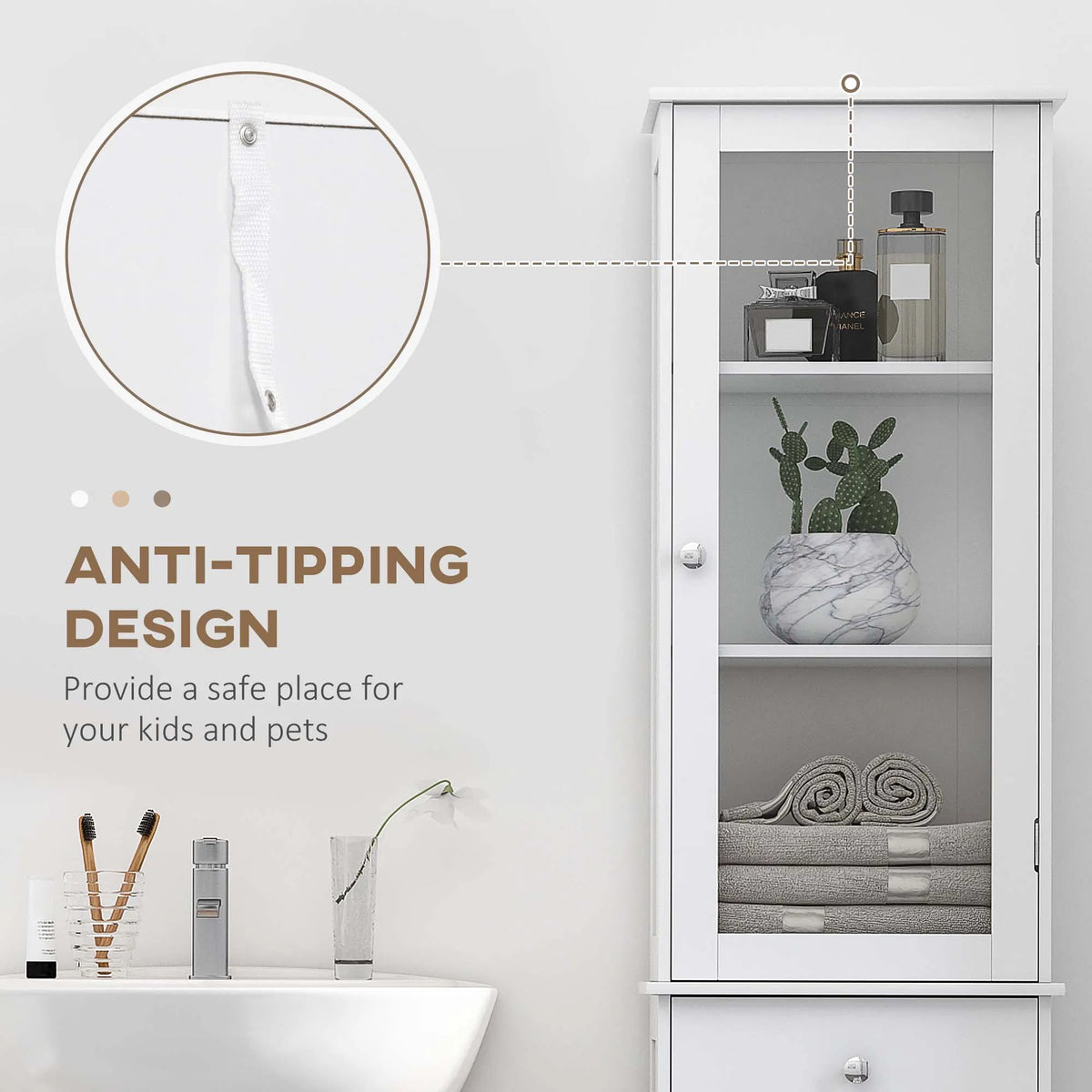 Tall Bathroom Cabinet Bathroom Storage Cabinet with Drawers 2 Doors and - Image 2