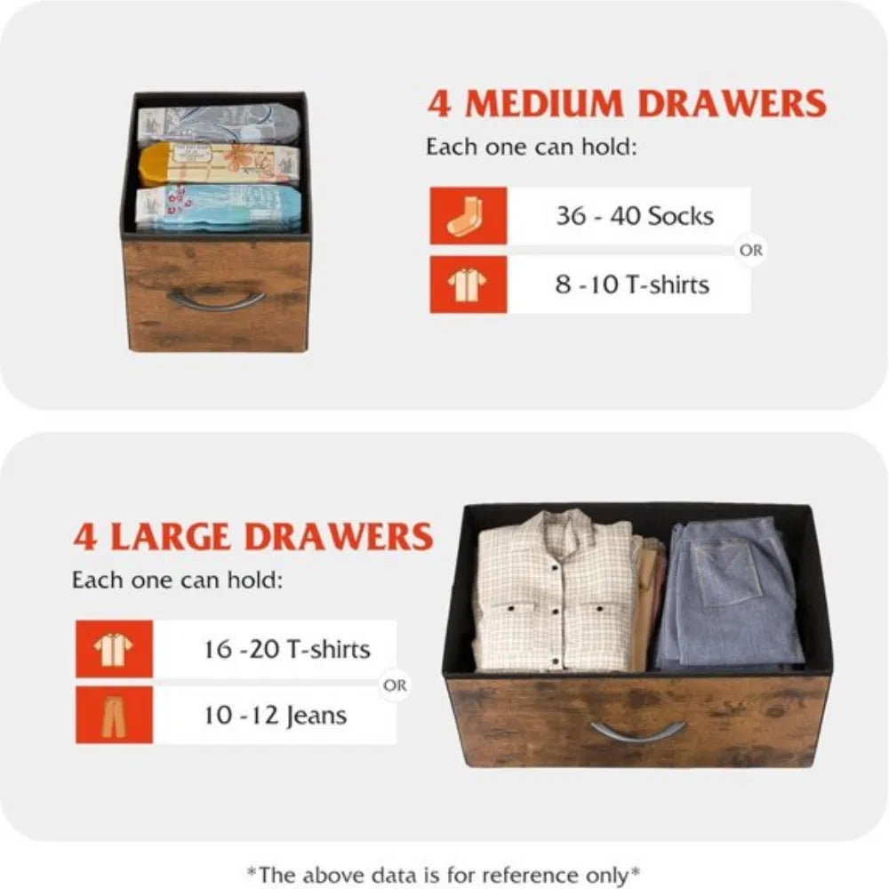 8 Drawers Fabric Cabinet Metal Frame Wide Wood Top Storage Tower TV Stand - Image 5