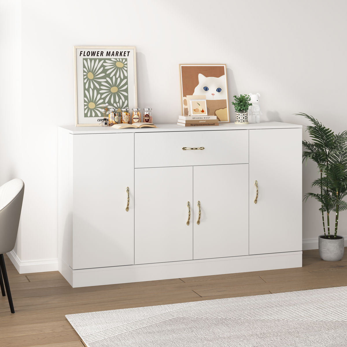 55in Sideboard Buffet Cabinet with Drawer and Four Doors