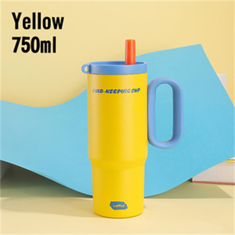 26oz Insulated Tumbler With Handle & Straw Stainless Steel Cold Cup Keeps - Image 2