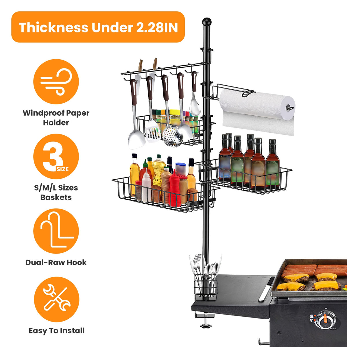 Standing BBQ Storage Caddy Large Capacity Griddle Organizer With Multi Size