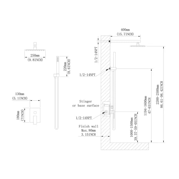 10 inch Shower Head Bathroom Luxury Rain Mixer Shower Complete Combo Set Wall Mounted - Image 3