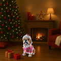 Christmas Pug Statue Holiday Dog Figurine in Pink Santa Outfit