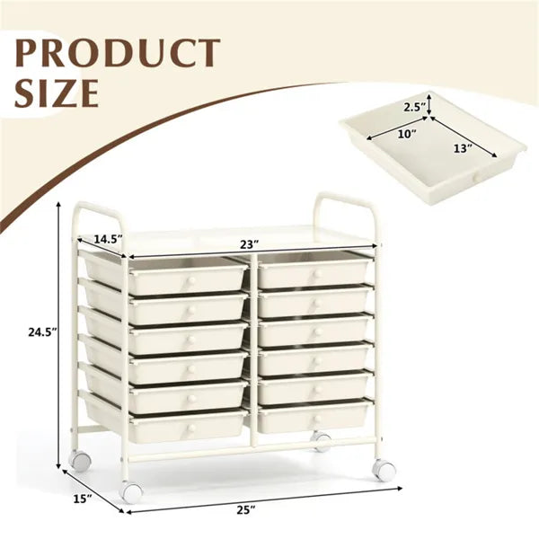 12 Drawer Rolling Storage Cart 2 Row 10 Storey Multicolor Drawers 4 Wheels - Image 2
