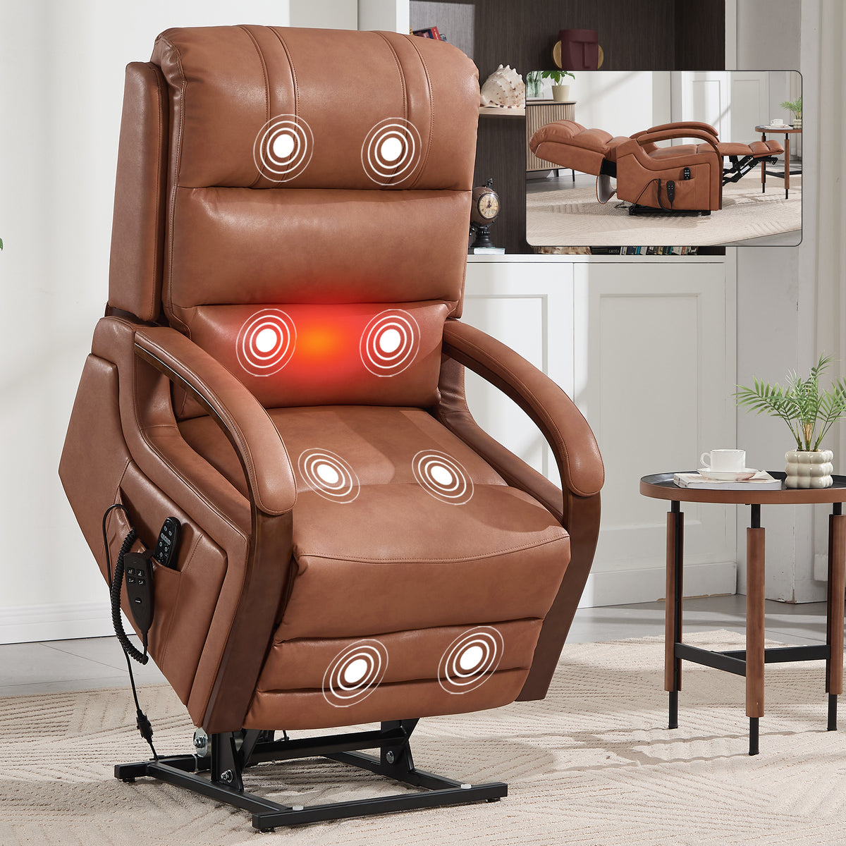Power Orange Leatheraire Lift Recliner Chair Dual Motor Infinite Position Up to - Image 2