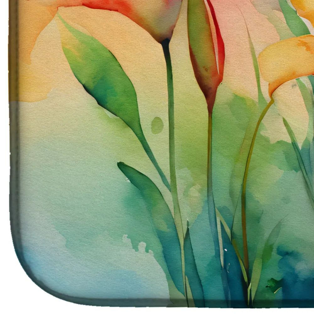 Lilies in Watercolor Dish Drying Mat Absorbent Dish Drying Mat Pad for Kitchen - Image 3