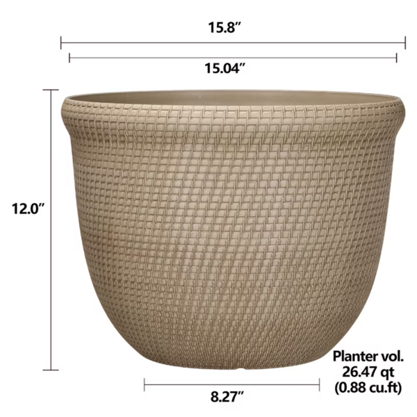 Recycled Resin Planter Khaki Chino 15.8in X 15.8in X 12in - Image 3