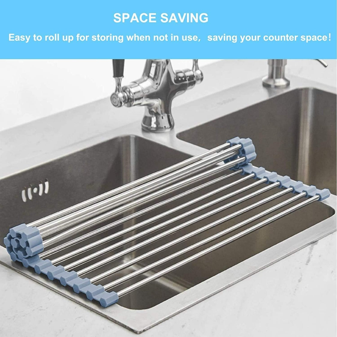 roll up dish drying rack packaging and components