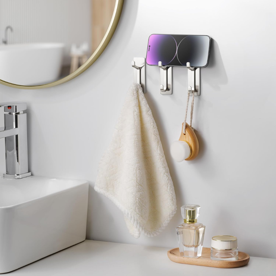Wall Hooks For Coat And Towel 13LB Strong Adhesive Door Hanger Stick On Brushed - Image 2