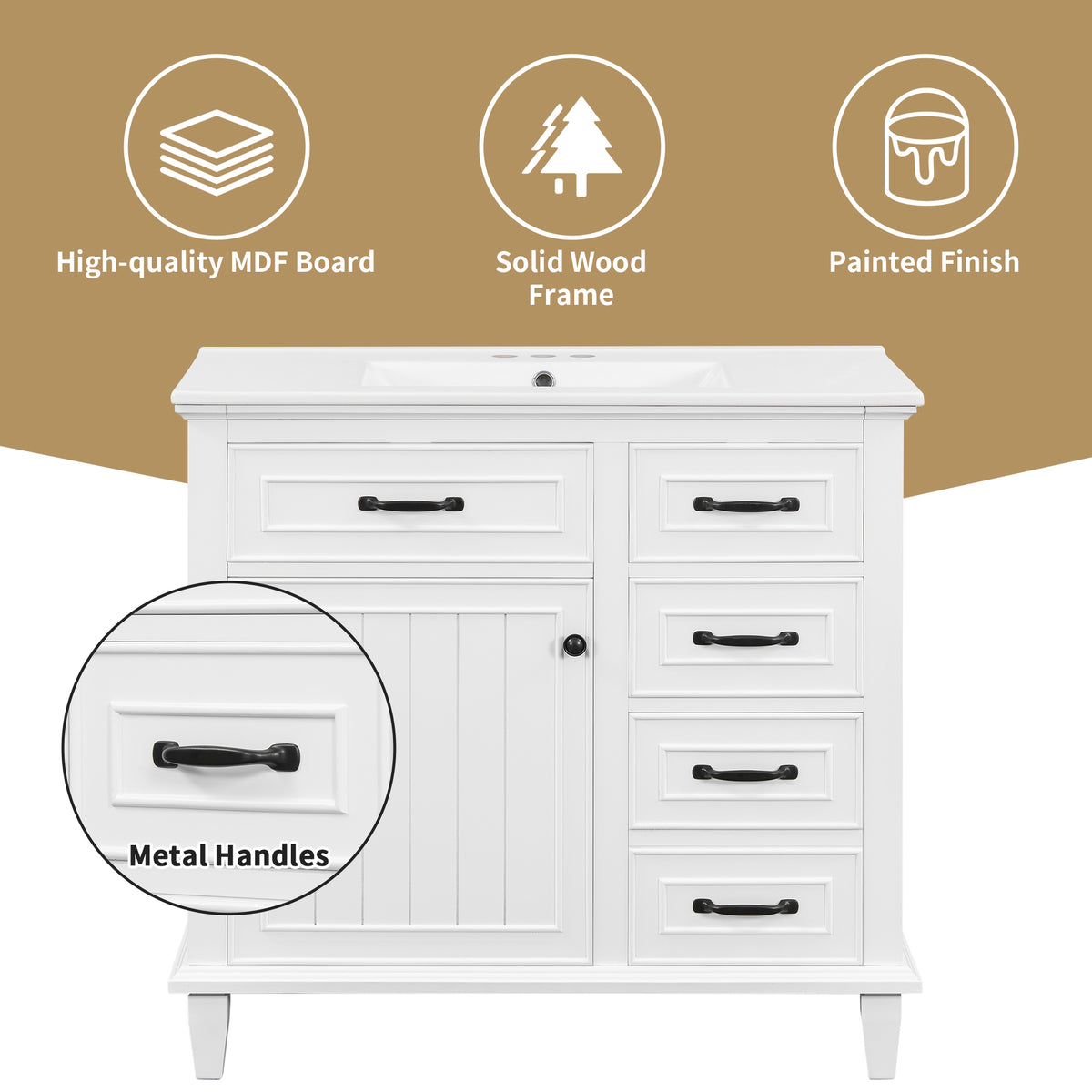36-Inch White Bathroom Vanity with Sink