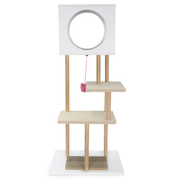Multi Level Cat Tree With 2 Scratching Pads Dual Door Cat Condo & Anti Tipping