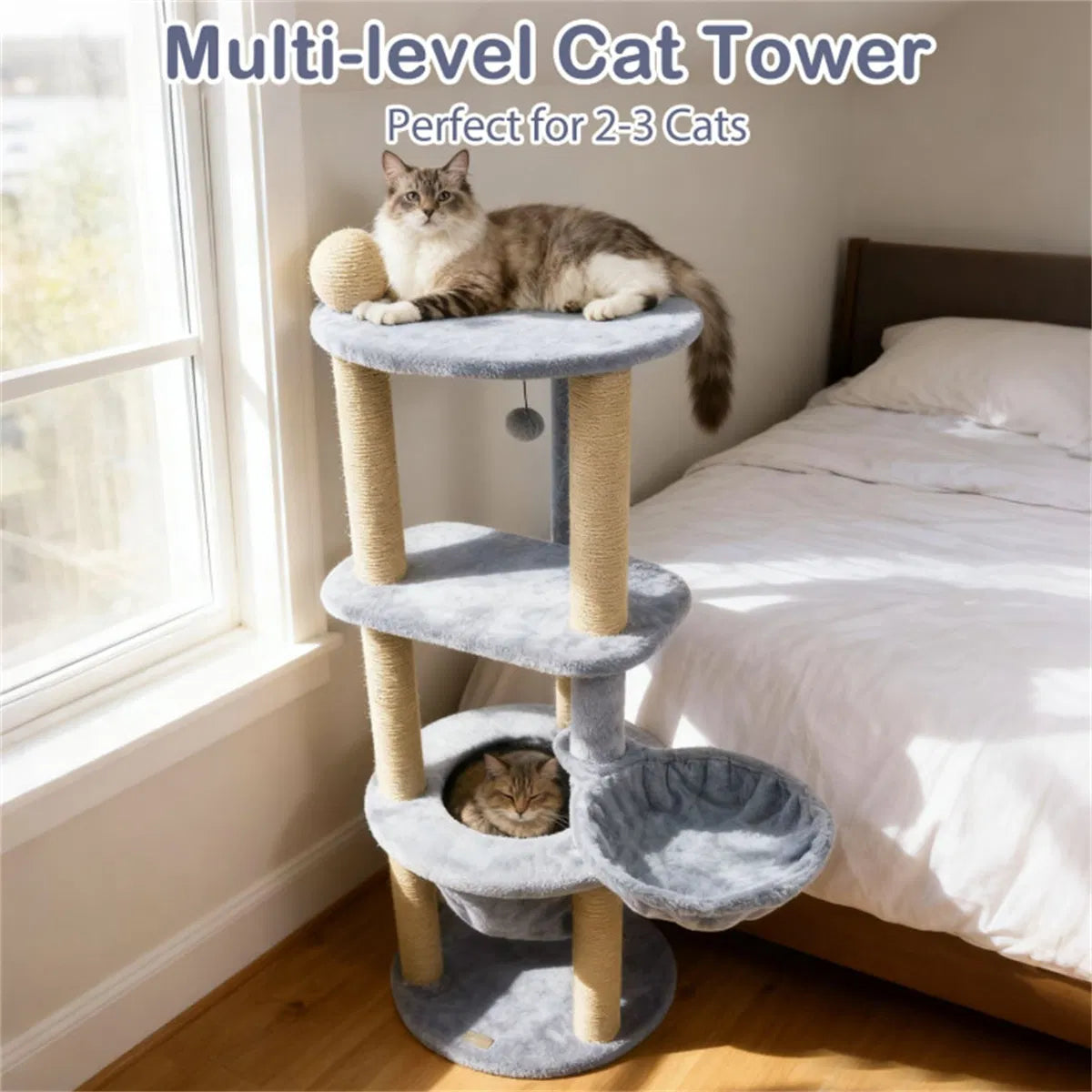 47" Cat Tower with Scratching Posts Multi Level Cat Tree for Relax & Play
