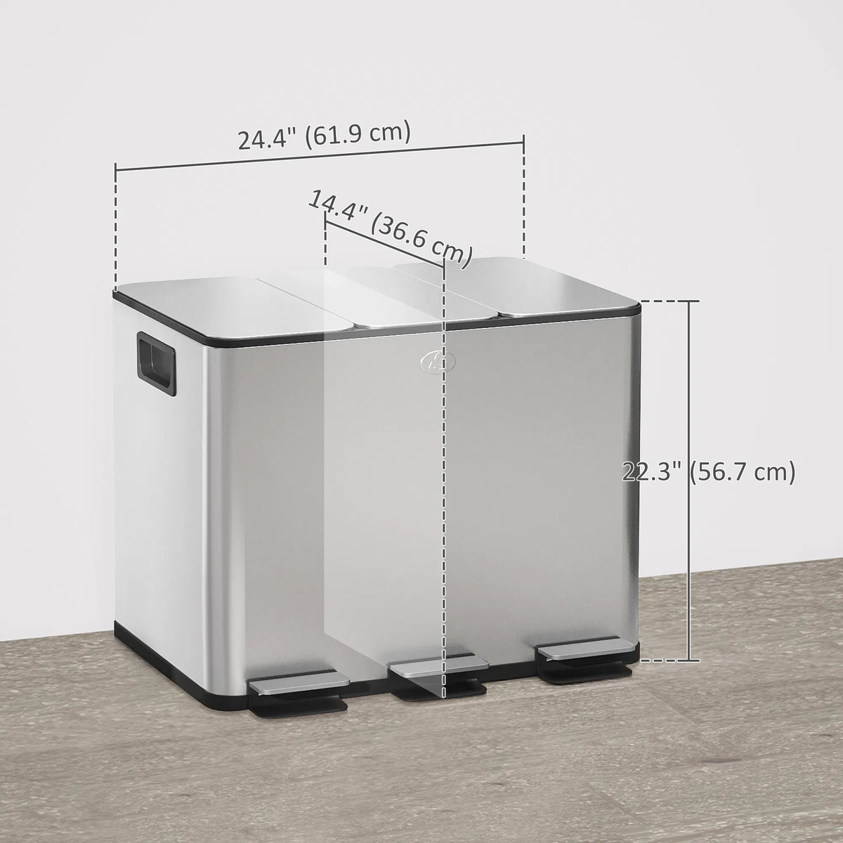 Triple Garbage Bin Soft Close Trash Can with Foot Pedal 3 x 20 Liter Garbage - Image 3