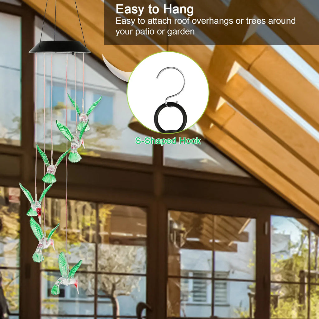 LED Solar Hummingbird Wind Chime Solar String Lights 6 LEDs Color Changing IP65 - Image 2