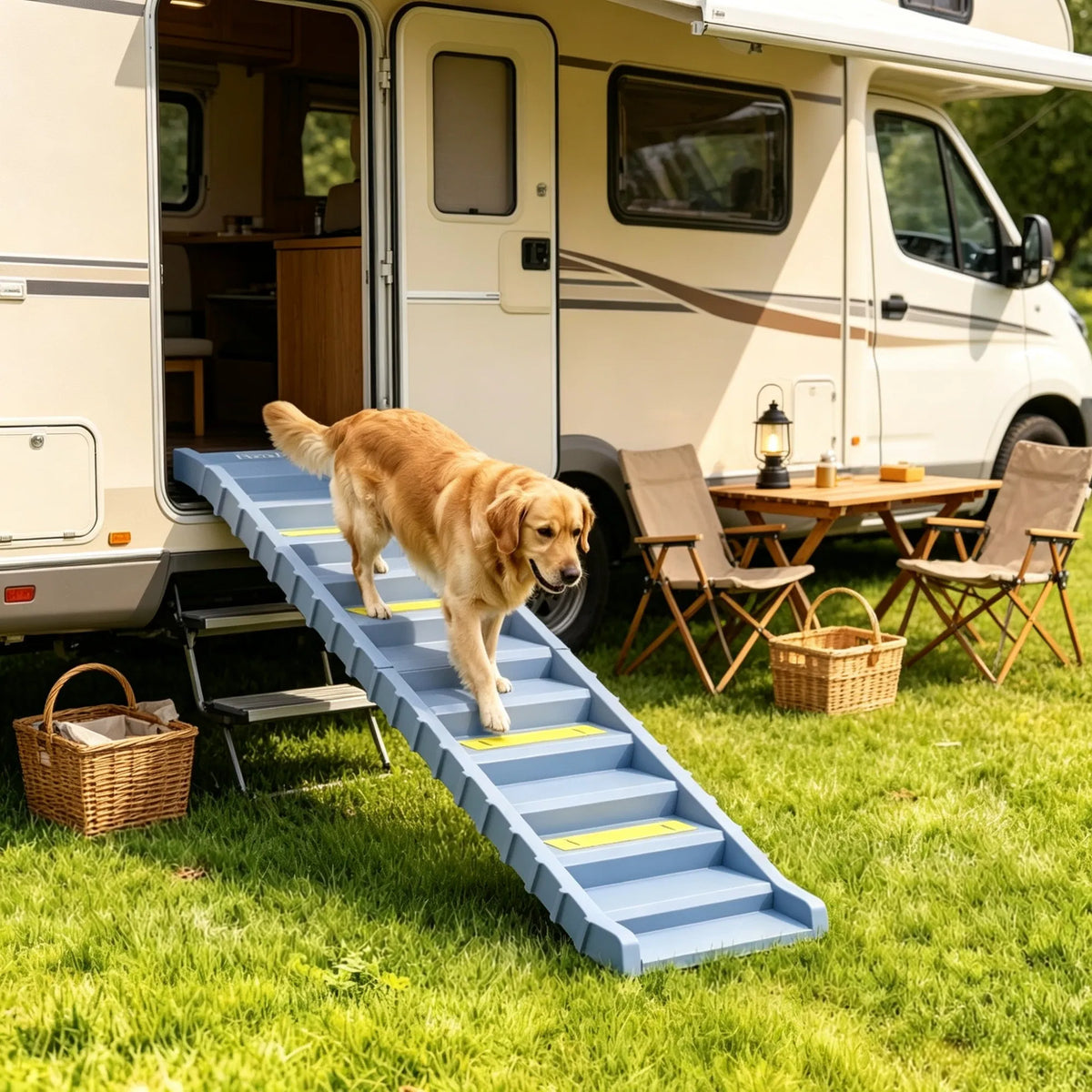 Gray Portable Dog Ramp Foldable Stairs for Medium Small Dogs to Get on Car Truck SUV - Image 3