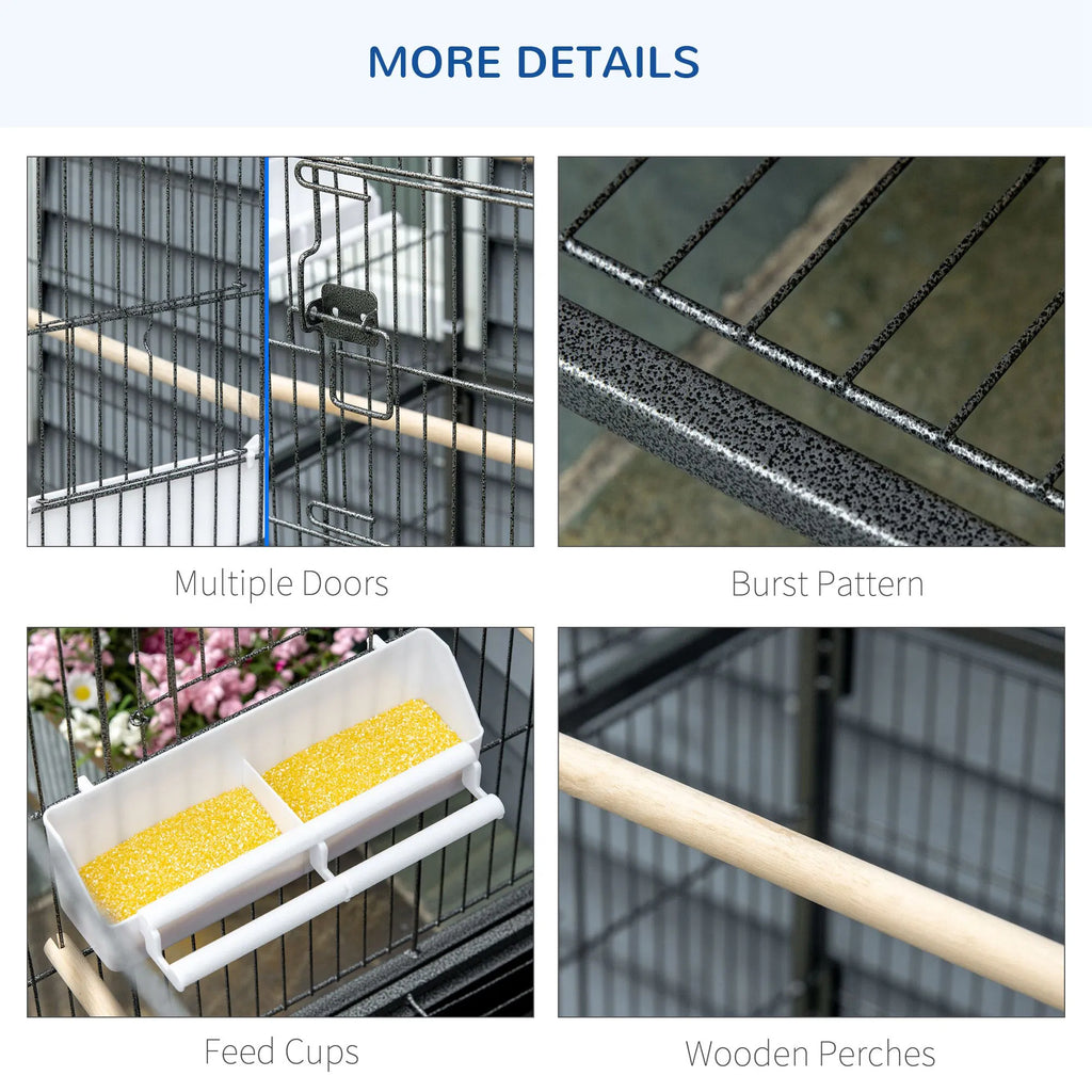 52'' Large Rolling Steel Bird Cage Bird House with Rolling Stand Storage