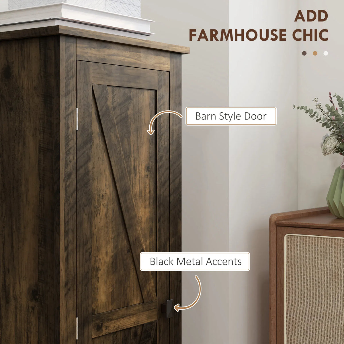 48" Farmhouse Kitchen Pantry Storage Cabinet with Barn Door Kitchen Pantry - Image 5